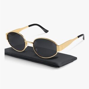 Gold Oval Sunglasses with Black Lenses